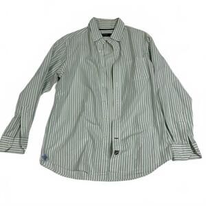 Cremieux Classics Medium Men's Green Vertical Striped Button-Up Shirt b25